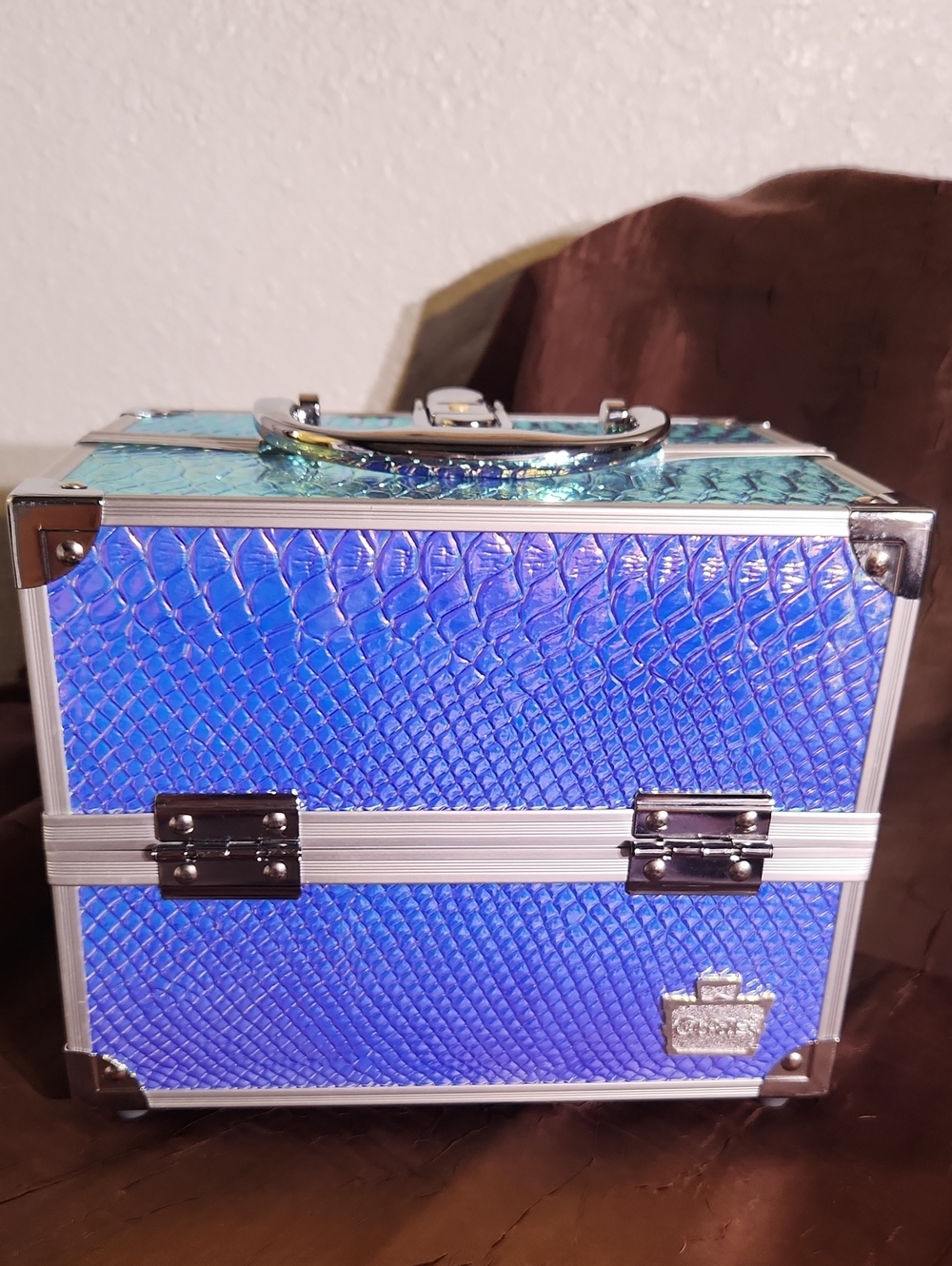 Caboodles Iridescent Blue Reptile-Texture Make-up Case